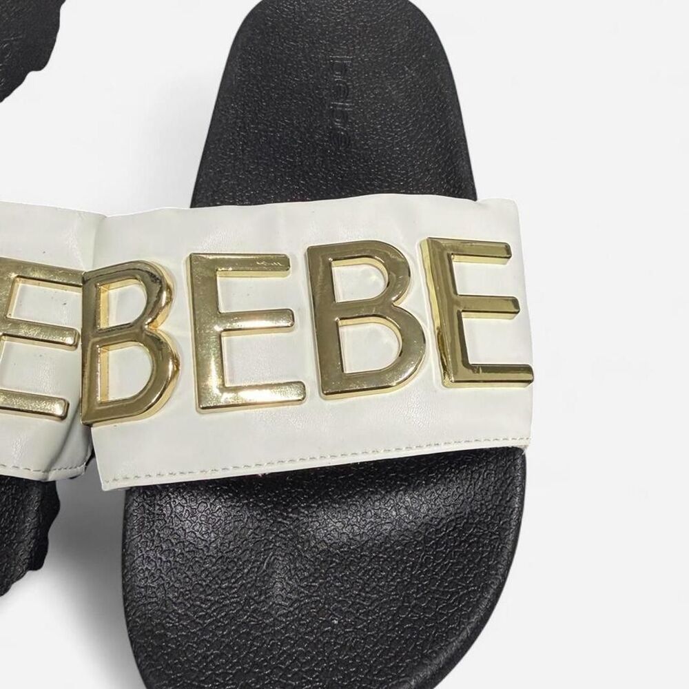Bebe Women's White Cream and Gold Slides Size 10